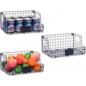 Cabinet Pantry Baskets Wall Mount Foldable Metal Wire Basket Shelf Organizer with Handles