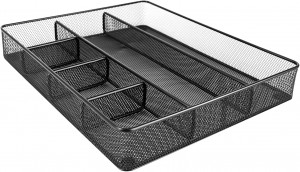 Amazon Basics Desk Drawer Organizer for Office and Home, Metal Mesh, 6 Compartments, Black