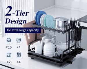 Multifunctional Dish Rack, Rustproof Kitchen Dish Drying Rack with Drainboard & Utensil Holder