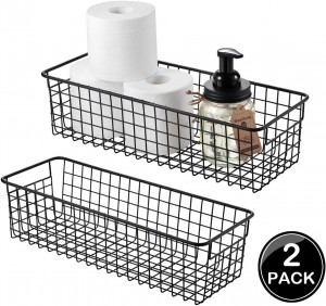 Metal Wire Storage Organizer Bin Basket(2 Pack) – Rustic Toilet Paper Holder – Storage Organizer for Bathroom, kitchen cabinets,Pantry, Laundry Room, Closets, Garage (Black)