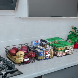 6 Pack Wire Storage Baskets for Organizing with Lables, Pantry Organization Bins for Cabinets