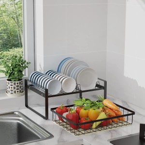 Large Dish Rack Drying Drainer 2 Tier Stainless Steel Rustproof Draining Dish Dryer Rack with Rubber pad