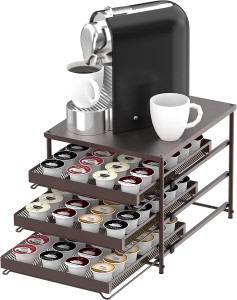 3-Tier Coffee Pod Storage Drawer Holder for K-cup Coffee Pods, 72 Pods Capacity, Black