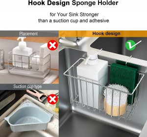 Kitchen Sink Sponge Holder, Dullrout Super Sturdy Hooked Design Kitchen Sink Caddy Organizer for Dish Cloth, Soap Dishwashing Liquid Drainer, Rustproof & Durable