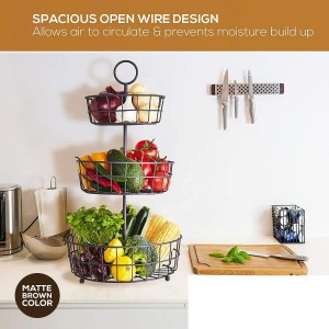3 Tier Fruit Basket Three Tier Wire Basket Stand for Storing Veggies, Bread & More Tiered Fruit Basket for Countertop or Hanging