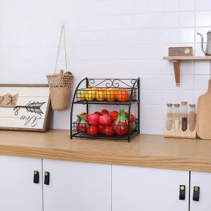 Fruit and Vegetable Storage Bowl Stand with Stainless Steel Wire Frame,  2 Tier Produce Basket Fruit Holder for Kitchen Countertop Dining Table