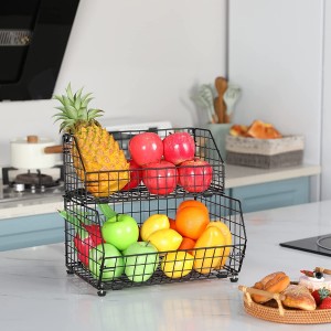 Fruit Vegetable Basket 2-Tier Wall-mounted Wire Storage Baskets Stackable Bin Kitchen Organizer