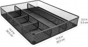 Amazon Basics Desk Drawer Organizer for Office and Home, Metal Mesh, 6 Compartments, Black