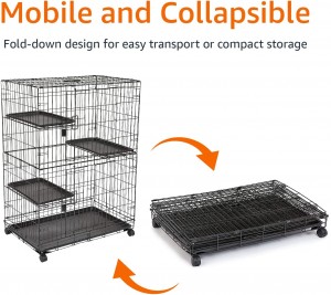 3-Tier Wire Cat Cage Playpen Kennel, Large, 35.83L x 22.4W x 50.6H Inches, Black