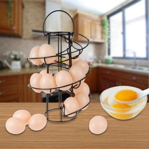 Egg Skelter Modern Spiraling Dispenser Rack Wire Chicken Egg Storage Organizer Display Holder Basket for Countertop Kitchen Home