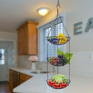 3 Tier Chain Hanging Fruit Basket Vegetable Kitchen Storage Basket Rustic Country Style Chicken Wire Storage Basket