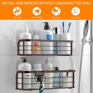 2 Pack Adhesive Shower Caddy Rustproof Shower Shelf Shower Organizer with Hook for Hanging Razor and Sponge