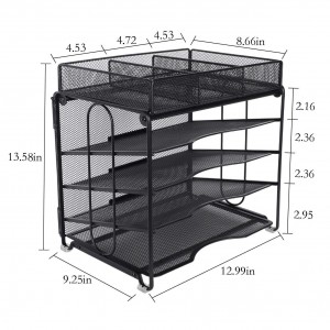 Mesh Office Desk Organizer 4-Tier File Holder with 3 Compartments Accessories Drawer Organizer