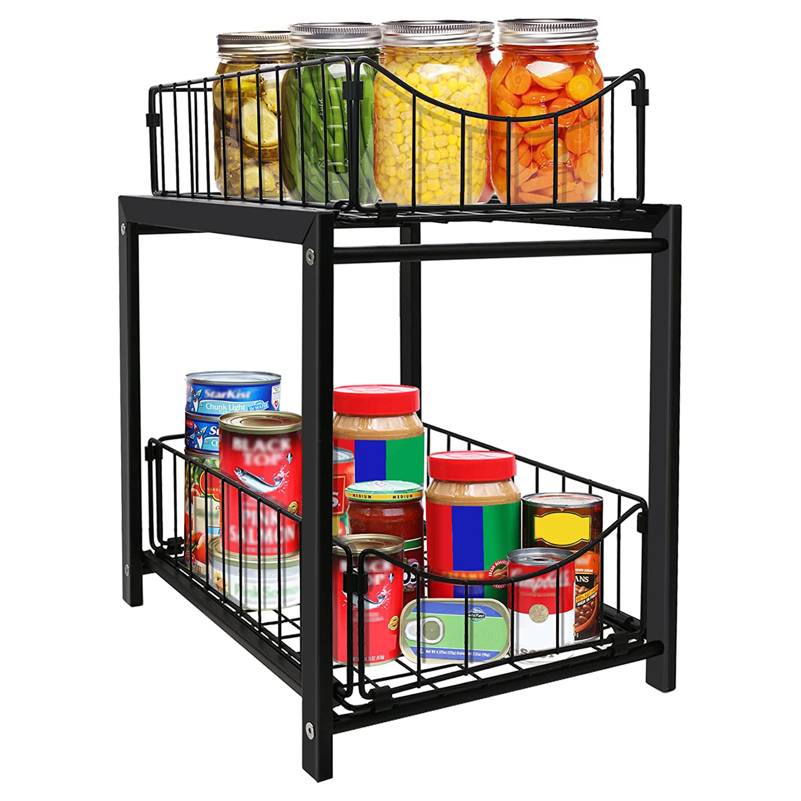 Under Sink Organizer 2-Tier Pull-out Mesh Basket Rack for Cabinet or Countertop, Expand Storage Space for Kitchen & Bathroom Featured Image