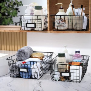 6 Pack Wire Storage Baskets for Organizing with Lables, Pantry Organization Bins for Cabinets