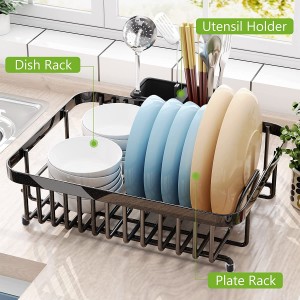 Dish Drying Rack with Anti Rust Frame, Small Dish Drainer Rack for Kitchen Counter