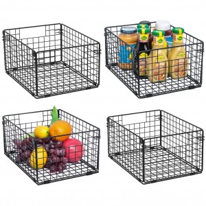 Wall Mount Foldable Metal Wire Basket Organizer Pantry Basket For Food Storage Mesh Bin Kitchen Bathroom Laundry Closet Garage