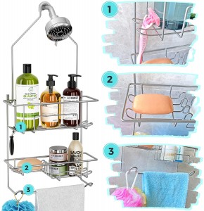 Shower Caddy over Shower Head, Hanging Shower Organizer Rack, Bathroom Caddy for Shower, Rustproof Shampoo Holder Shelf, Silver