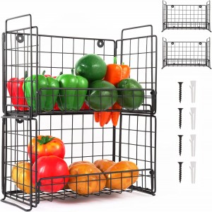 2 Tier Fruit and Vegetable Basket Countertop,Wall Mounted Wire Bin(13*6.5*8Inches*two tier),Stackable Snack Rack Holder for Kitchen Counter