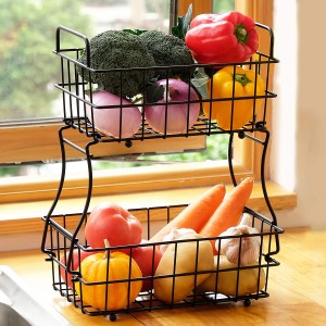 2 Tier Detachable Metal Fruit Basket Fruit Bowl Bread Baskets Fruit Holder kitchen Storage Baskets Stand