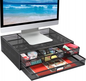 Monitor Stand, Monitor Stand with Drawer, Monitor Riser Mesh Metal, Desk Organizer, Monitor Stand with Storage, Desktop Computer Stand for PC, Laptop