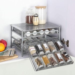 3 Tier 30-Gird Seasoning Spice Drawer Rack Organizer for Cabinet Organization, Pull Out Condiment Shelf for Kitchen