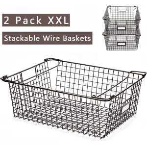 Stackable Wire Storage Baskets With Handles Freezer & Pantry Organizer Bins