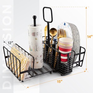 Utensil Caddy – Silverware, Plate, Napkin, Flatware, Cutlery Storage Organizer with Paper Towel Holder and Handle – Utensil Holder for Kitchen Counter, Dining, Picnics, Buffet, Parties & BBQ