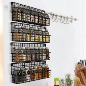 Farmhouse Space Saving And Easy To Install Set of 4 Tiers Hanging Spice Racks For Wall Mount