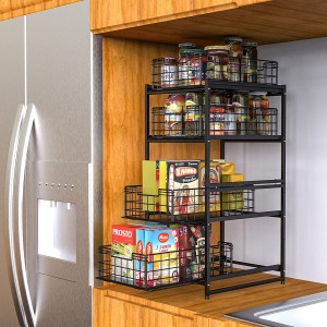 Under Kitchen Cabinet Sink 2 Tier Stackable Basket Rack Organizer and Storage with Sliding Drawer for Kitchen & Bathroom