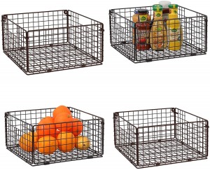 Wire Baskets, 4 Pack Foldable Wire Storage Basket Hanging Wall Basket Large Pantry Storage Organization Baskets with Handles for Kitchen Cabinets