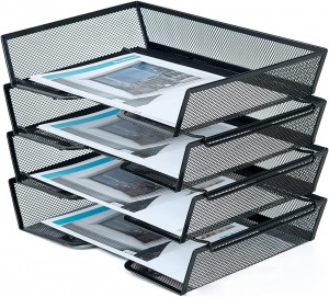 4-Tier Letter Tray Desk Organizer, Mesh File Stackable Paper Tray Organizer for Desk