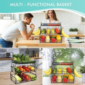 3-Tier Countertop Fruit Basket Bowl with Banana Holder for Kitchen Beveled Detachable Fruit Vegetable Holder Storage Stand for Sorting Fruits