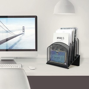 Desk File Organizer, 5-Section Vertical File Folder Holder Mail Sorter Stand Up Metal Rack for Office Classroom Desktop Organization