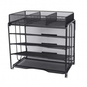 Mesh Office Desk Organizer 4-Tier File Holder with 3 Compartments Accessories Drawer Organizer