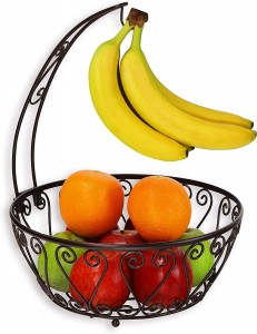 Fruit Basket Bowl with Banana Tree Hanger black，chrome color customization