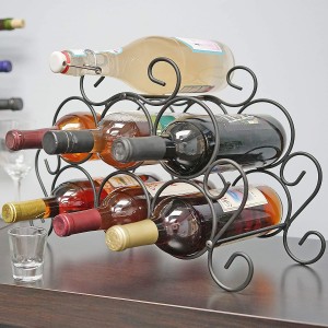 7-Bottle Free Standing Wine Rack w/Scroll Design for Kitchen Organization of Wine Spirit Bottles