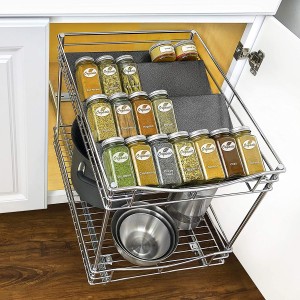 Spice Rack Tray – Heavy Gauge Steel 4 Tiers Spice Organizer Equip for Kitchen Cabinets Sliding Drawer