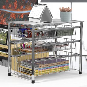 Houseware Stackable 3 Tier Sliding Basket Organizer Drawer, Chrome
