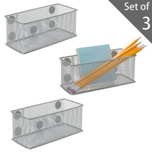 Set of 3 Metal Mesh Magnetic Storage Bins Office Supplies Organizer Baskets