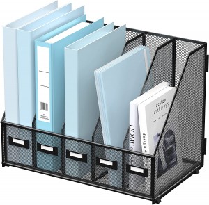 Desk Organizers Metal Desk Magazine File Holder with 5 Vertical Compartments Rack File Organizer for Office Desktop, Home Workspace, Black