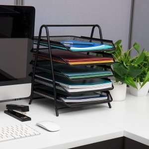 Desk Organizer with 5 Sliding Trays for Letters, Documents, Mail, Files, Paper, Black