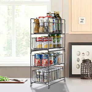 Stackable 2-Tier Under Sink Cabinet Organizer with Sliding Storage Drawer for Pantry Organization or Kitchen Storage