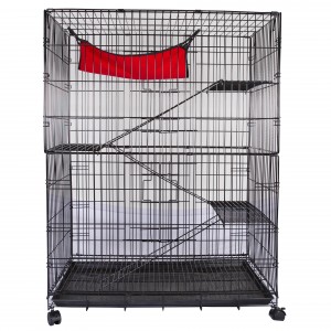 Indoor Large 3 Layers Stairs and Platform Wrought Iron Wire Metal Pet Cat Cage with Hammock