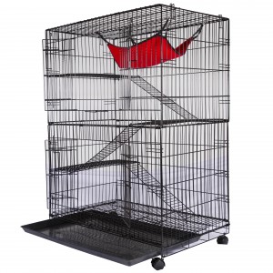Indoor Large 3 Layers Stairs and Platform Wrought Iron Wire Metal Pet Cat Cage with Hammock
