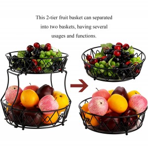 Black Round Modern Kitchen Counter 2-Tier Fruit Basket Bowl Vegetable Holder For Fruits Breads Vegetables Snacks etc.