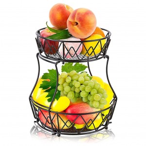 Black Round Modern Kitchen Counter 2-Tier Fruit Basket Bowl Vegetable Holder For Fruits Breads Vegetables Snacks etc.