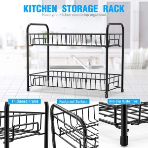 2-Tier Metal Spice Rack Organizer Standing Rack Shelf Storage Holder with Shelf Liner for Kitchen Cabinet Pantry Bathroom Office