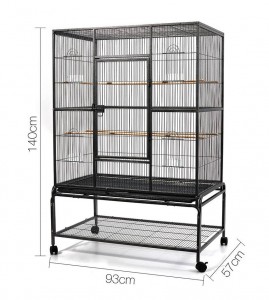 Large Parrot Budgie Canary Bird Cage Aviary With Stand Castor Wheels Storage Shelf Hammer Tone Black