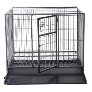 Heavy Duty Solid Metal Wire Large Dog Kennel Crate Pet Cage w/ Wheels Tray Locks